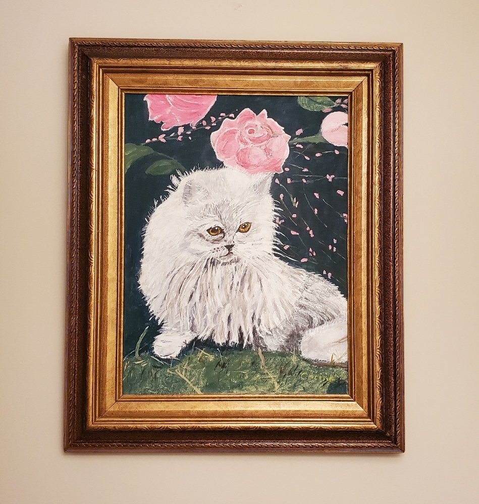 Original Hand-painted Persian Cat Canvas (framed)